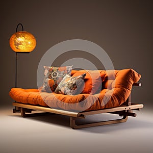 Eco-friendly Orange Couch And Lamp: A Stylish Blend Of Range Murata And Duffy Sheridan