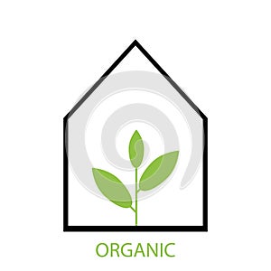Eco Friendly organic house with green leaf icon