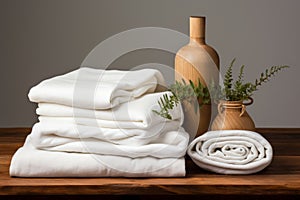 Eco friendly organic linen towel for zero waste spa concept in kinfolk style setting