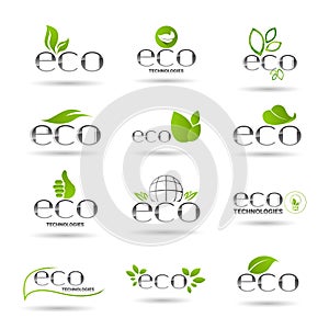 Eco Friendly Organic Natural Product Web Icon Set Green Logo
