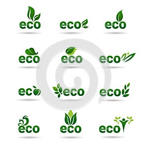 Eco Friendly Organic Natural Product Web Icon Set Green Logo Collection