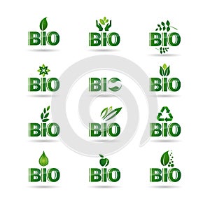 Eco Friendly Organic Natural Product Web Icon Set Green Logo Collection