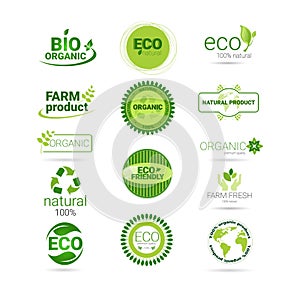 Eco Friendly Organic Natural Product Web Icon Set Green Logo Collection