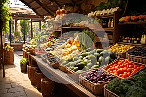 Eco-friendly Organic vegetable products market department. Generate ai