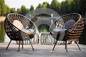 Eco-friendly Outdoor rattan chairs. Generate Ai