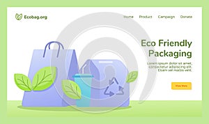 Eco friendly packaging shopping bag cup drink food box packaging recycle campaign for web website home homepage template