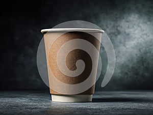 Eco-friendly paper cup on a dark textured background