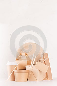 Eco friendly recycling paper packing for fast food, template for design, advertising and branding - blank bag, cup, box.