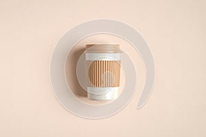 Eco friendly reusable coffee cup with lid for travel. Takeout coffee cup made from organic bamboo fiber. Zero waste, plastic free