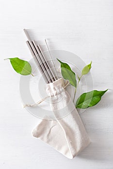 Eco-friendly reusable metal drinking straw. zero waste concept