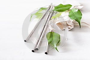 Eco-friendly reusable metal drinking straw. zero waste concept