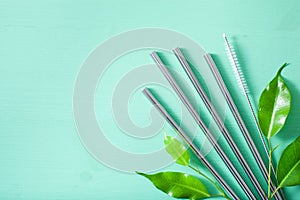 Eco-friendly reusable metal drinking straw. zero waste concept