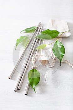 Eco-friendly reusable metal drinking straw. zero waste concept