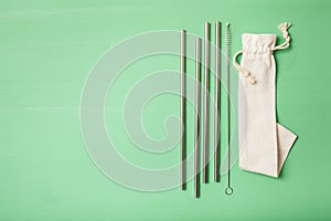 Eco-friendly reusable metal drinking straw. zero waste concept