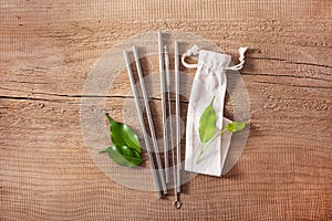 Eco-friendly reusable metal drinking straw. zero waste concept