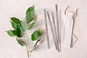 Eco-friendly reusable metal drinking straw. zero waste concept