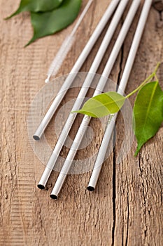 eco-friendly reusable metal drinking straw. zero waste concept