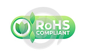 Eco Friendly RoHS Compliant Badge with Green Leaves and Checkmark Symbol