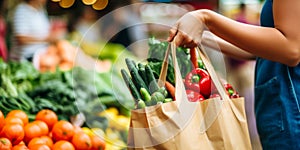 Eco-Friendly Shopping: Reusable Bag Full of Fresh Produce. Generative ai