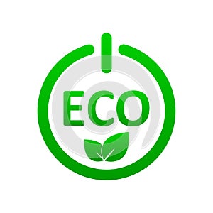 Eco friendly sticker, label, badge, button. Ecology icon. Stamp template for organic products with green leaves. Vector