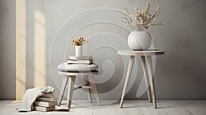 Eco-friendly Stools: Realistic Vray Rendering In Soft Grey Interior