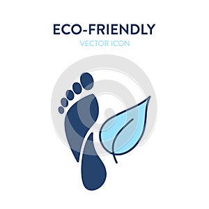 Eco-friendly symbol icon. Vector illustration of a footprint and a leaf. Represents concept of environmental