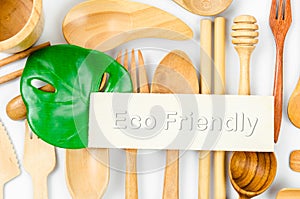 Eco friendly tag on wooden utensils