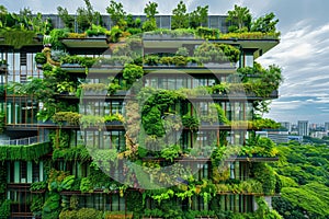 Eco Friendly Urban Architecture Lush Green Living Walls on Modern Sustainable Building Facade