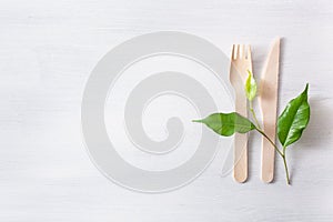 Eco friendly wooden cutlery. plastic free concept