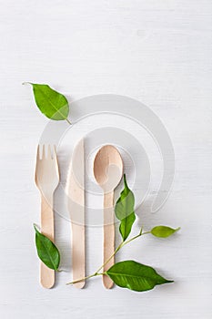 Eco friendly wooden cutlery. plastic free concept