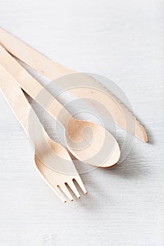 Eco friendly wooden cutlery. plastic free concept