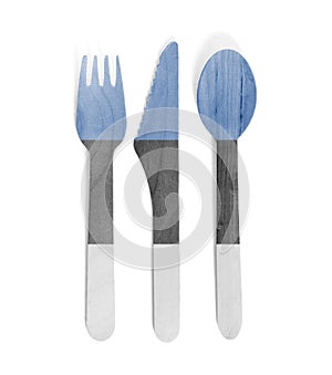 Eco friendly wooden cutlery - Plastic free concept - Flag of Estonia