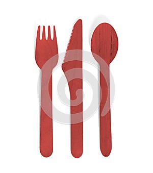 Eco friendly wooden cutlery - Plastic free concept - Red