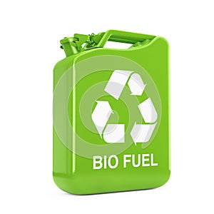 Eco Fuel Concept. Green Metal Jerrycan with Recycle anÐ² Bio Fuel Sign . 3d Rendering
