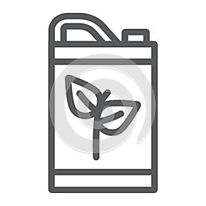 Eco fuel line icon, bio and barrel, canister sign, vector graphics, a linear pattern on a white background.