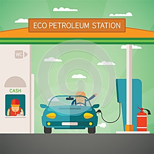 Eco fuel petrol station vector concept