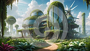 Eco-Futuristic Habitats in Verdant Landscape