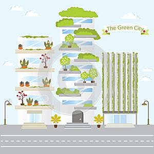 Eco Green City Future Building Design Life Nature Love Save Fresh Vector Illustration