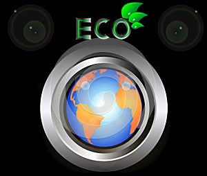 Eco Green Earth Planet on metal button black