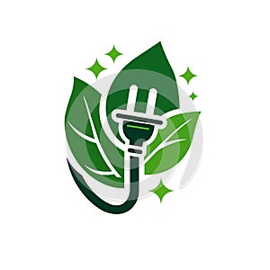Eco green electric plug icon. Vector illustration