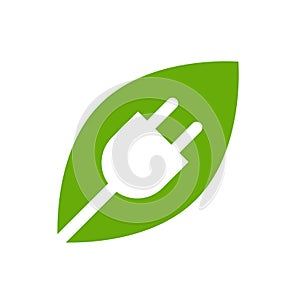 eco green electric plug with leaves icon vector save energy with electric plug ecology concept for graphic design, logo, web site