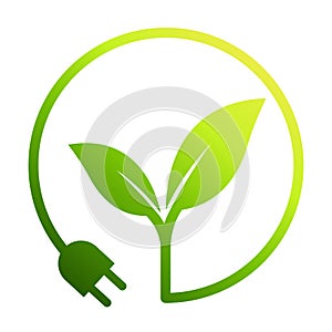eco green electric plug with leaves icon vector save energy with electric plug ecology concept for graphic design, logo, web site