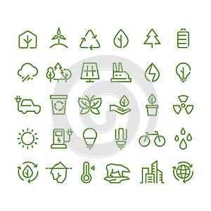 Eco and green environment vector line icons. Ecology and recycling outline symbols