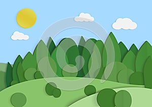 Eco green forest background lansacape. Ecology and environment conservation. Creative paper art forest concept vector