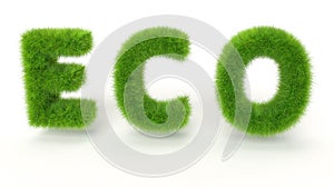 ECO - Green grass text on white background - High quality 3D Render