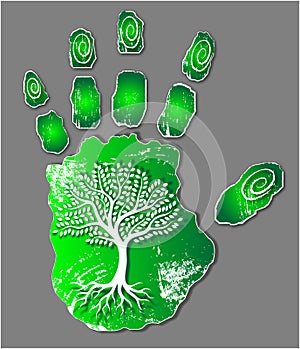 eco green hand, green planet, eco energy, vector illustration, eco icon