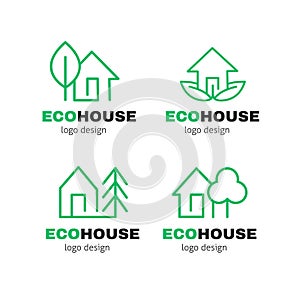 Eco Green House modern line logo vector design set.