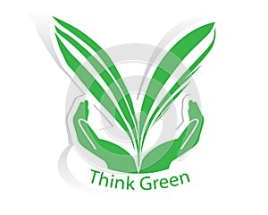 Eco green leaf with hand concept vector