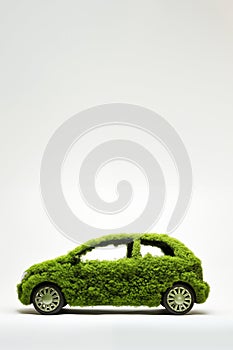 Eco Green Motoring Concept With Car Made From Green Plants And Vegetation On White Background
