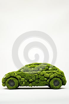 Eco Green Motoring Concept With Car Made From Green Plants And Vegetation On White Background